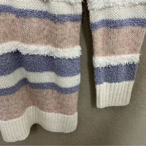 Loft White/Pink/Lavender Stripe Chenille lounge Sweater M - Picture 7 of 9
